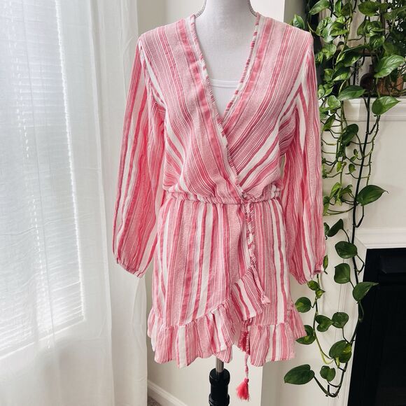 Blue Island Dresses & Skirts - Blue Island Pink & White Candy Striped Cotton Ruffly Flowy Summer Dress Medium